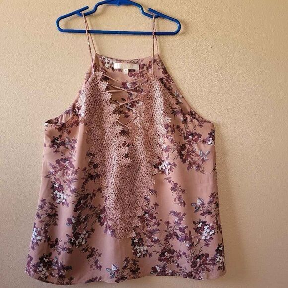 WAYF Posie Lace-up Floral Mauve Lace Trim Camisole Medium - Picture 1 of 6